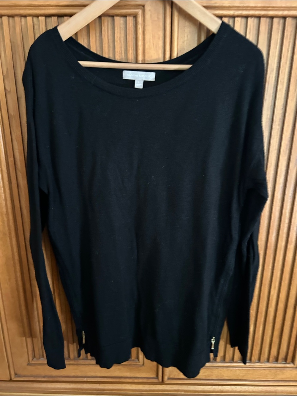 Banana Republic Black Long Sleeve sweater Top with Hem Zippers
